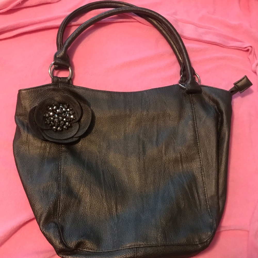 Pewter Shoulder Bag with Beaded Detail